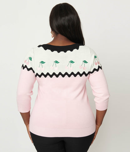 Unique Vintage Plus Size Pink & Black Cherry Sweater - Unique Vintage - Womens, TOPS, SWEATERS