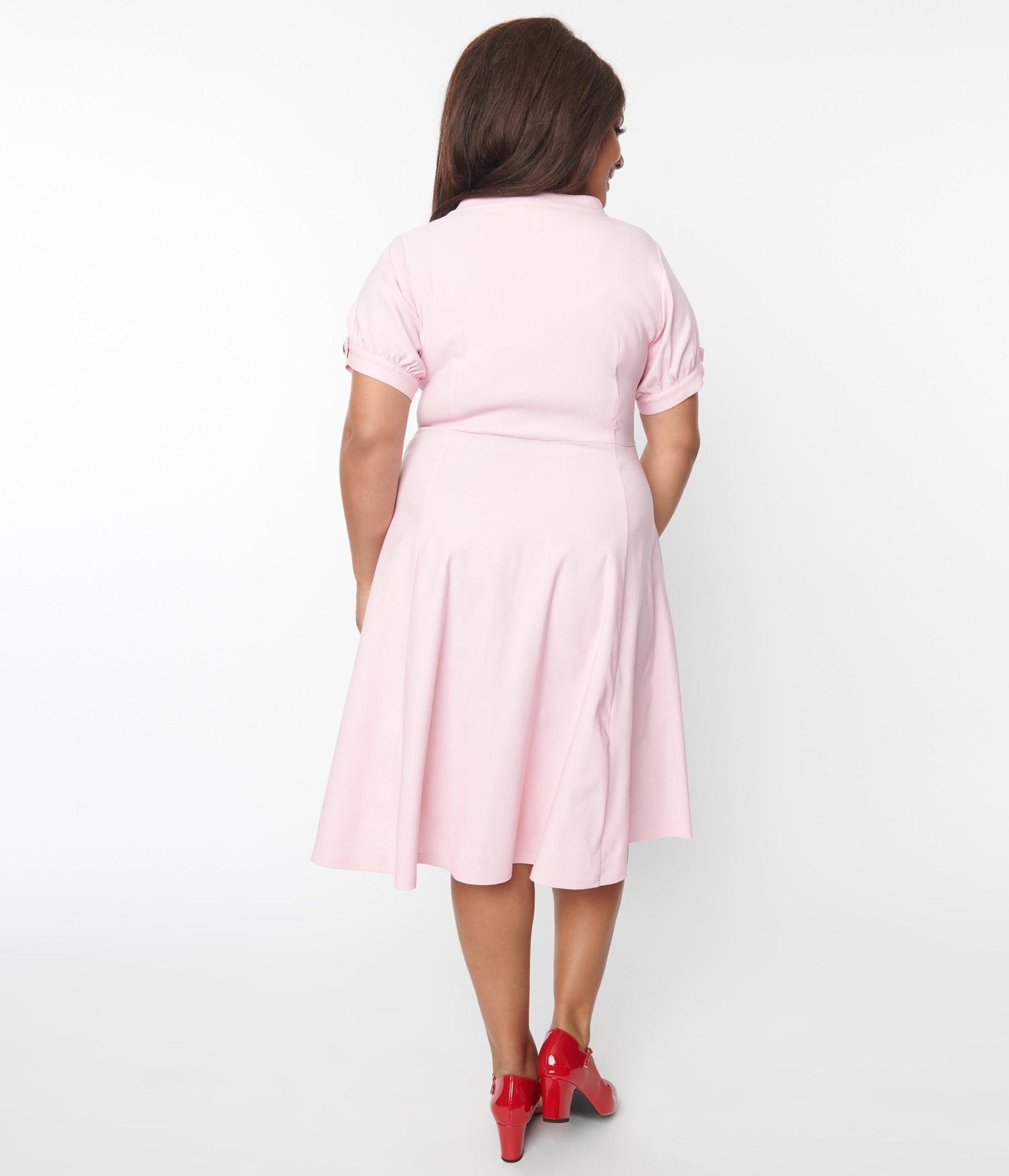 Unique Vintage Plus Size Pink & Heart Button Swing Dress - Unique Vintage - Womens, DRESSES, SWING