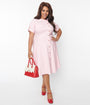 Unique Vintage Plus Size Pink & Heart Button Swing Dress