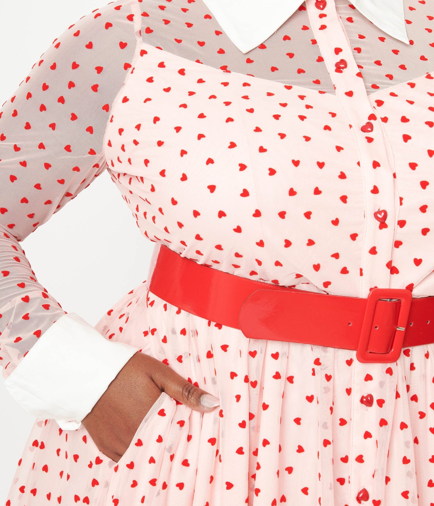 Unique Vintage Plus Size Pink & Red Flocked Hearts Tulle Swing Dress - Unique Vintage - Womens, DRESSES, SWING