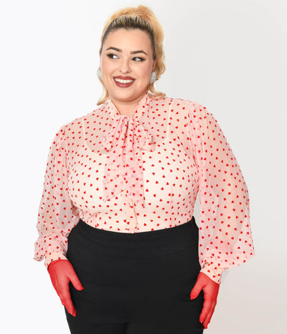 Unique Vintage Plus Size Pink & Red Hearts Gwen Blouse - Unique Vintage - Womens, TOPS, WOVEN TOPS
