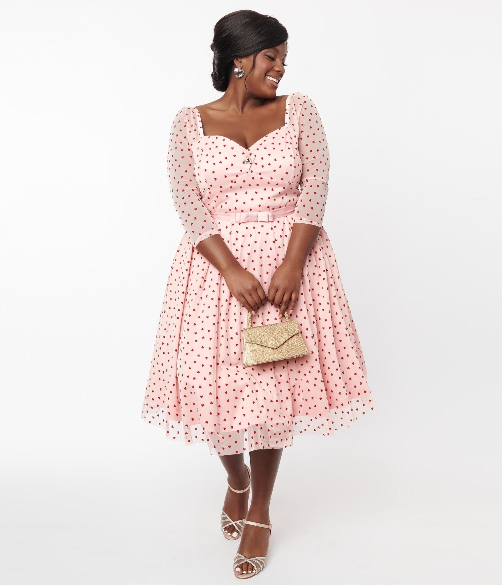Unique Vintage Plus Size Pink & Red Hearts Lamar Swing Dress - Unique Vintage - Womens, DRESSES, SWING