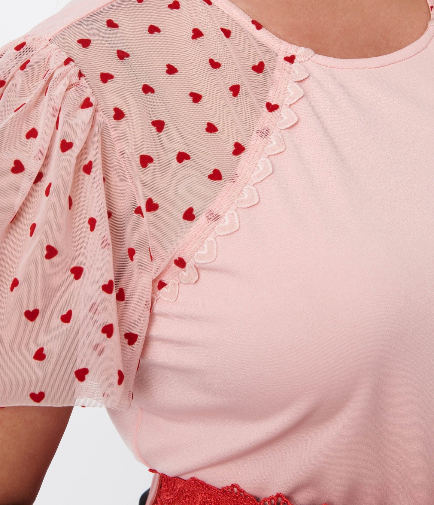 Unique Vintage Plus Size Pink & Red Hearts Mesh Sleeve Top - Unique Vintage - Womens, TOPS, KNIT TOPS