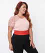 Unique Vintage Plus Size Pink & Red Hearts Mesh Sleeve Top