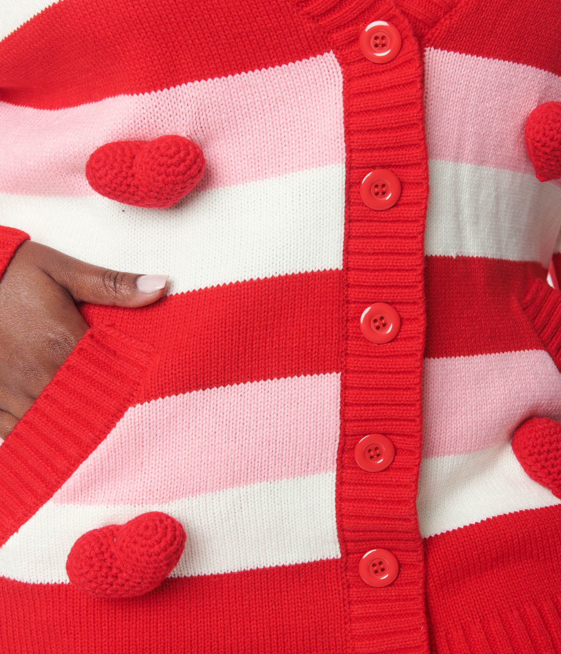 Unique Vintage Plus Size Pink & Red Striped Crochet Hearts Cardigan - Unique Vintage - Womens, TOPS, SWEATERS