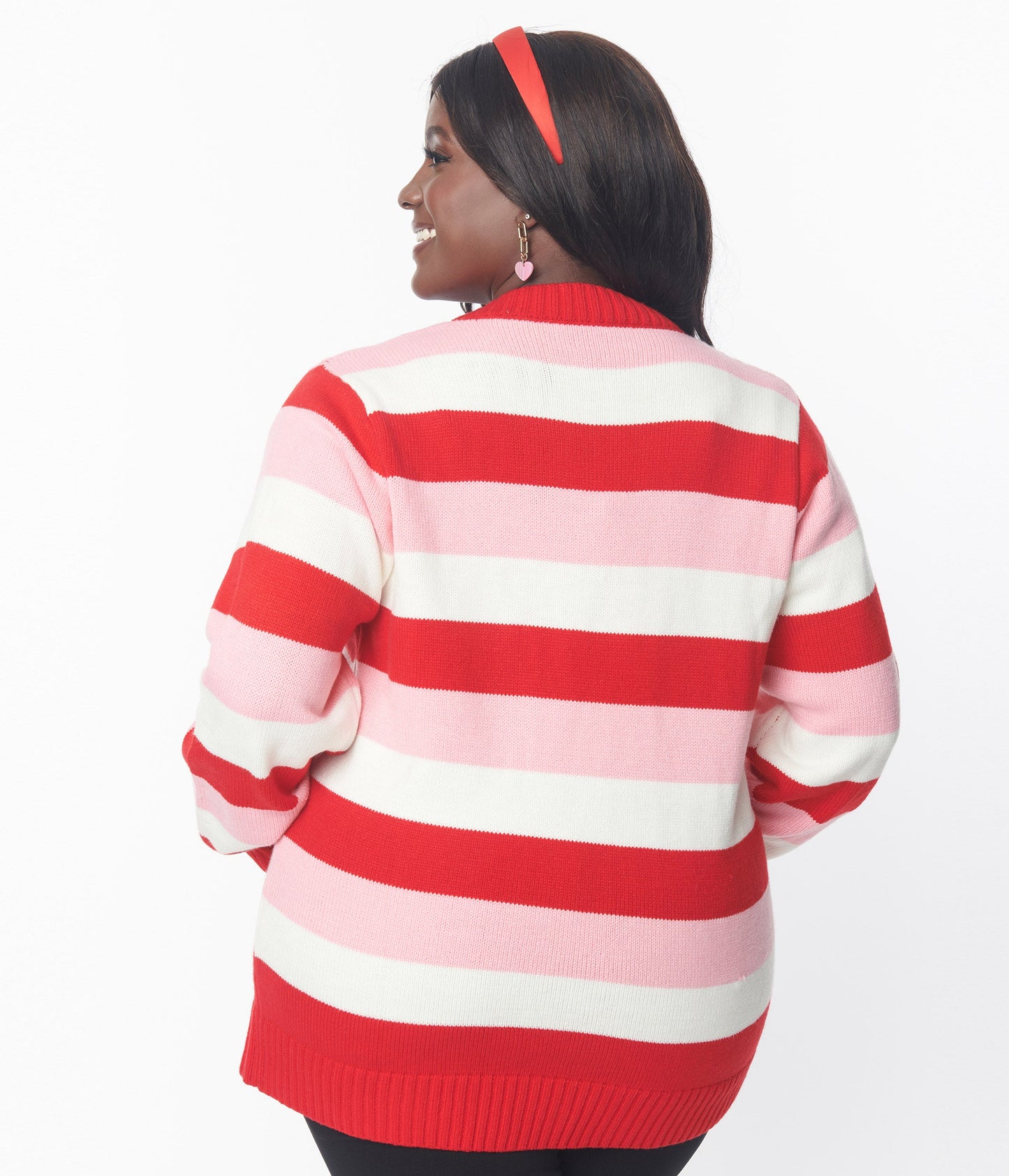 Unique Vintage Plus Size Pink & Red Striped Crochet Hearts Cardigan - Unique Vintage - Womens, TOPS, SWEATERS