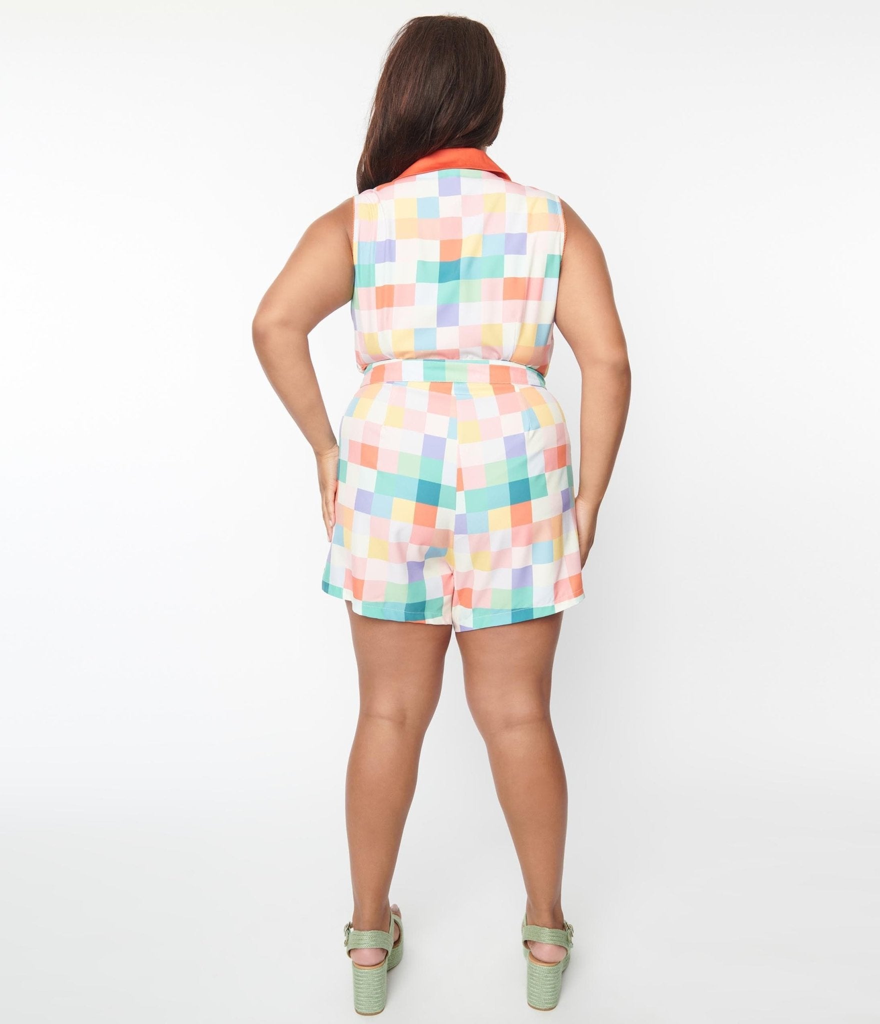 Unique Vintage Plus Size Rainbow Checkered Shelby Romper - Unique Vintage - Womens, BOTTOMS, ROMPERS AND JUMPSUITS