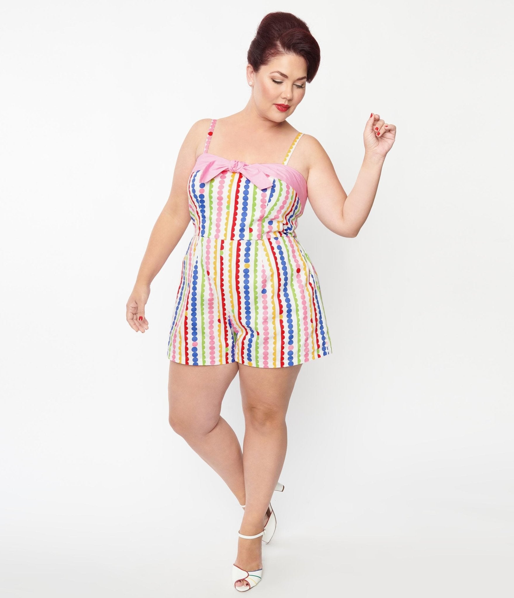 Unique Vintage Plus Size Rainbow Dot Romper - Unique Vintage - Womens, BOTTOMS, ROMPERS AND JUMPSUITS