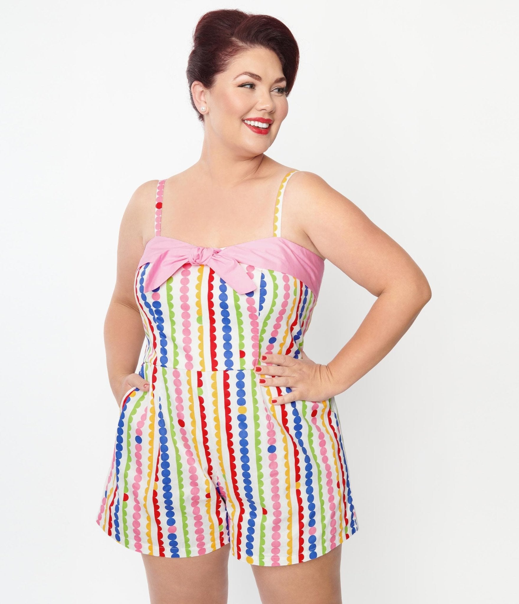 Unique Vintage Plus Size Rainbow Dot Romper - Unique Vintage - Womens, BOTTOMS, ROMPERS AND JUMPSUITS