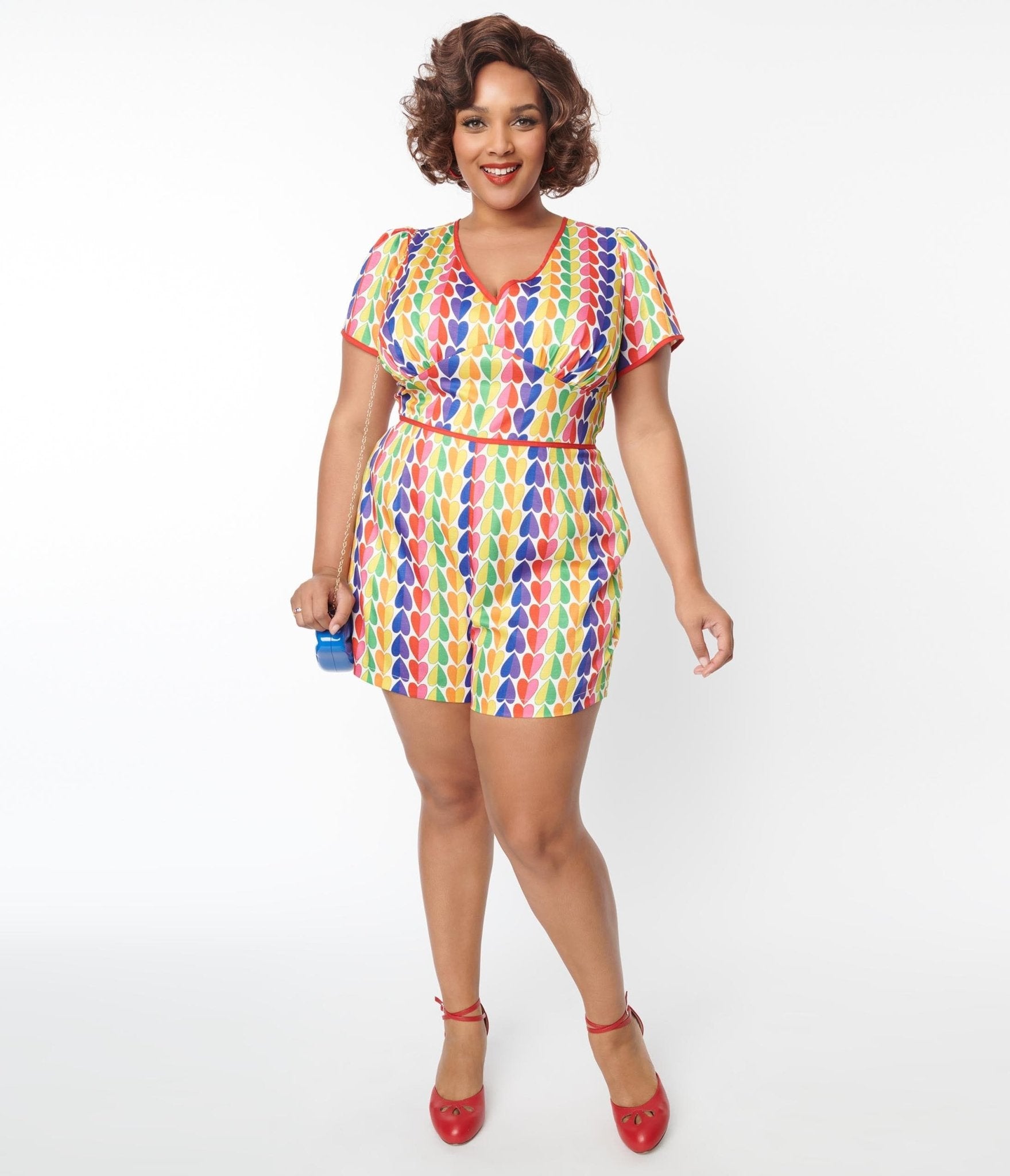 Retro Vintage Unique Vintage Plus Size Rainbow Heart Romper