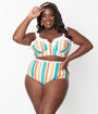 Unique Vintage Plus Size Rainbow Striped Cape May Swim Bottoms