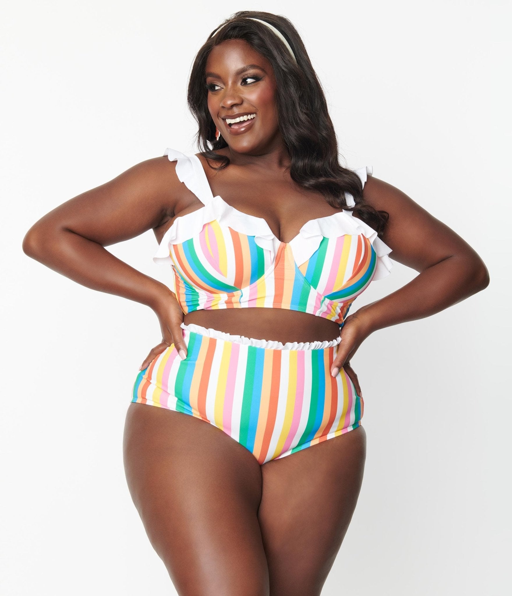 Unique Vintage Plus Size Rainbow Striped Southampton Swim Top