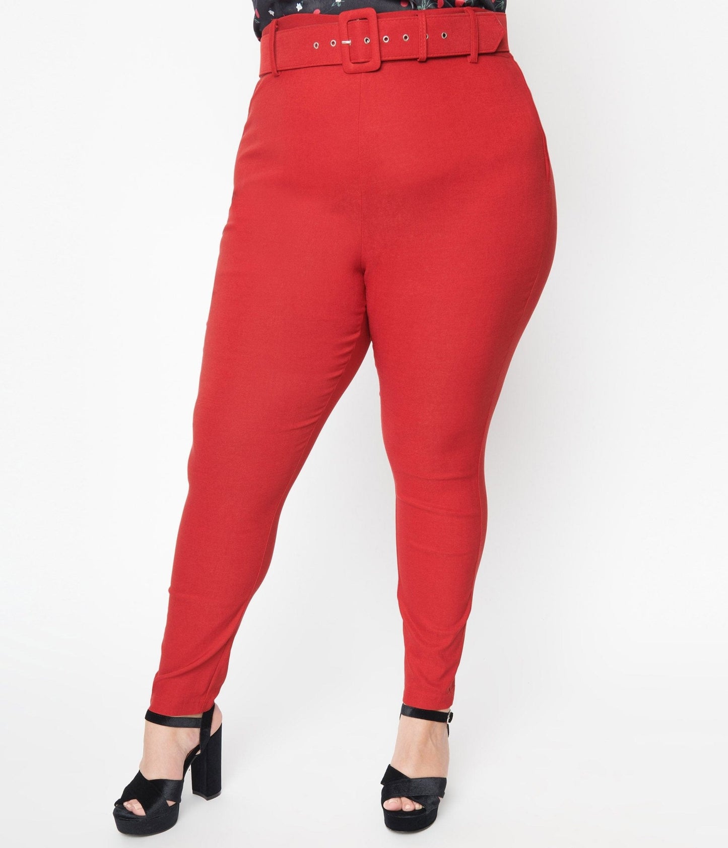 Unique Vintage Plus Size Red Belted Rizzo Pants - Unique Vintage - Womens, BOTTOMS, PANTS