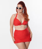 Unique Vintage Plus Size Red Drawstring Ruffle Skirt - Unique Vintage - Womens, SWIM, BOTTOM