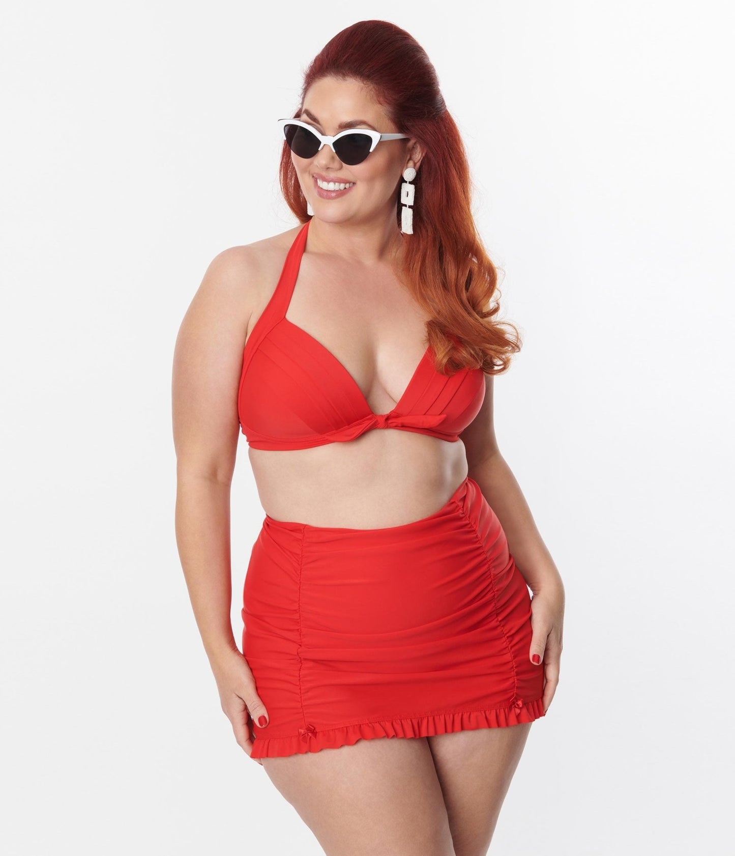 Unique Vintage Plus Size Red Monroe Halter Swim Top - Unique Vintage - Womens, SWIM, TOP