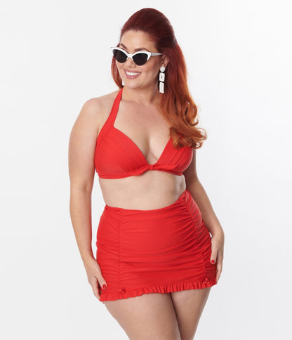 Unique Vintage Plus Size Red Monroe Halter Swim Top - Unique Vintage - Womens, SWIM, TOP