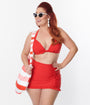 Unique Vintage Plus Size Red Monroe Halter Swim Top