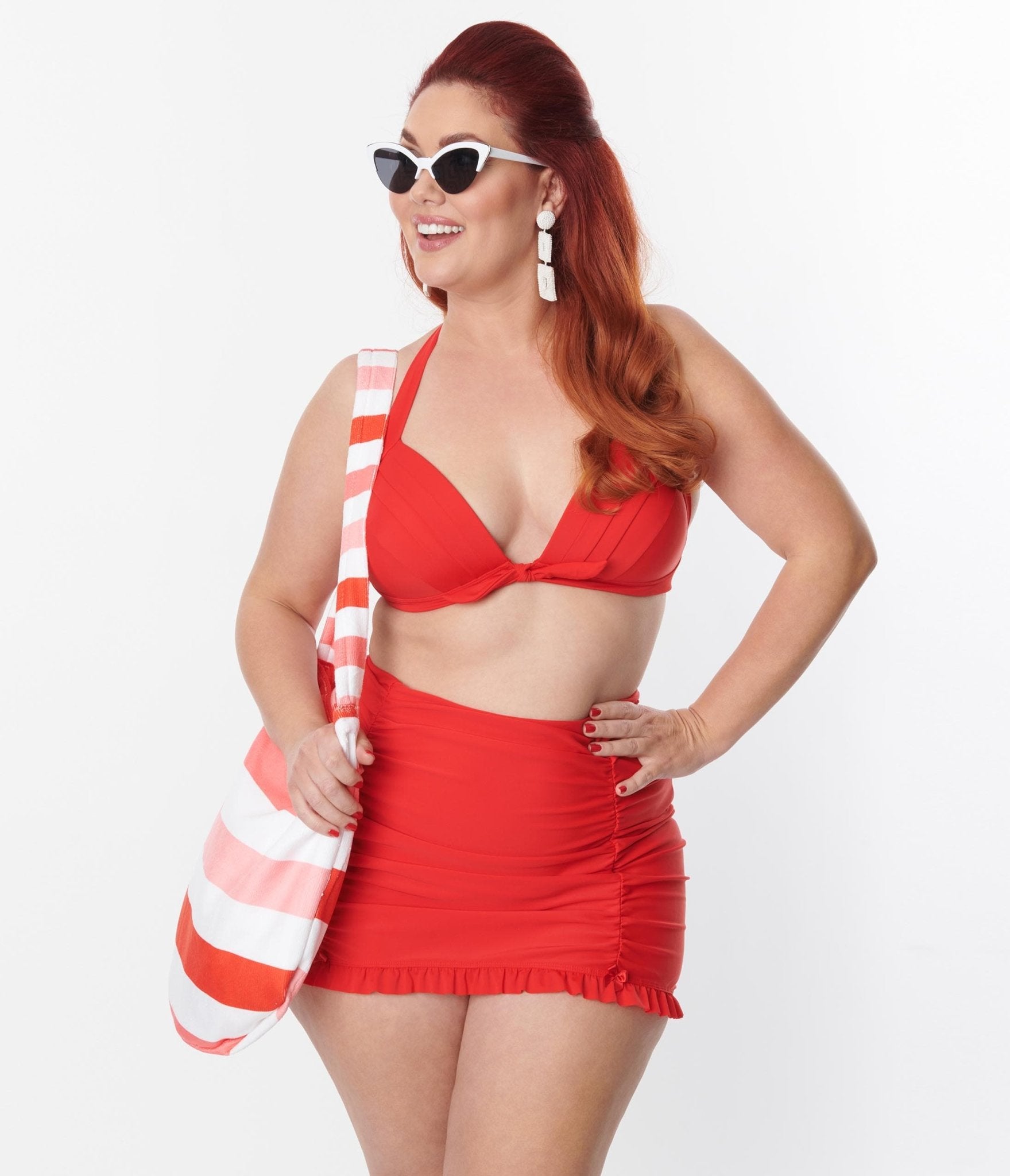 Unique Vintage Plus Size Red Monroe Halter Swim Top - Unique Vintage - Womens, SWIM, TOP