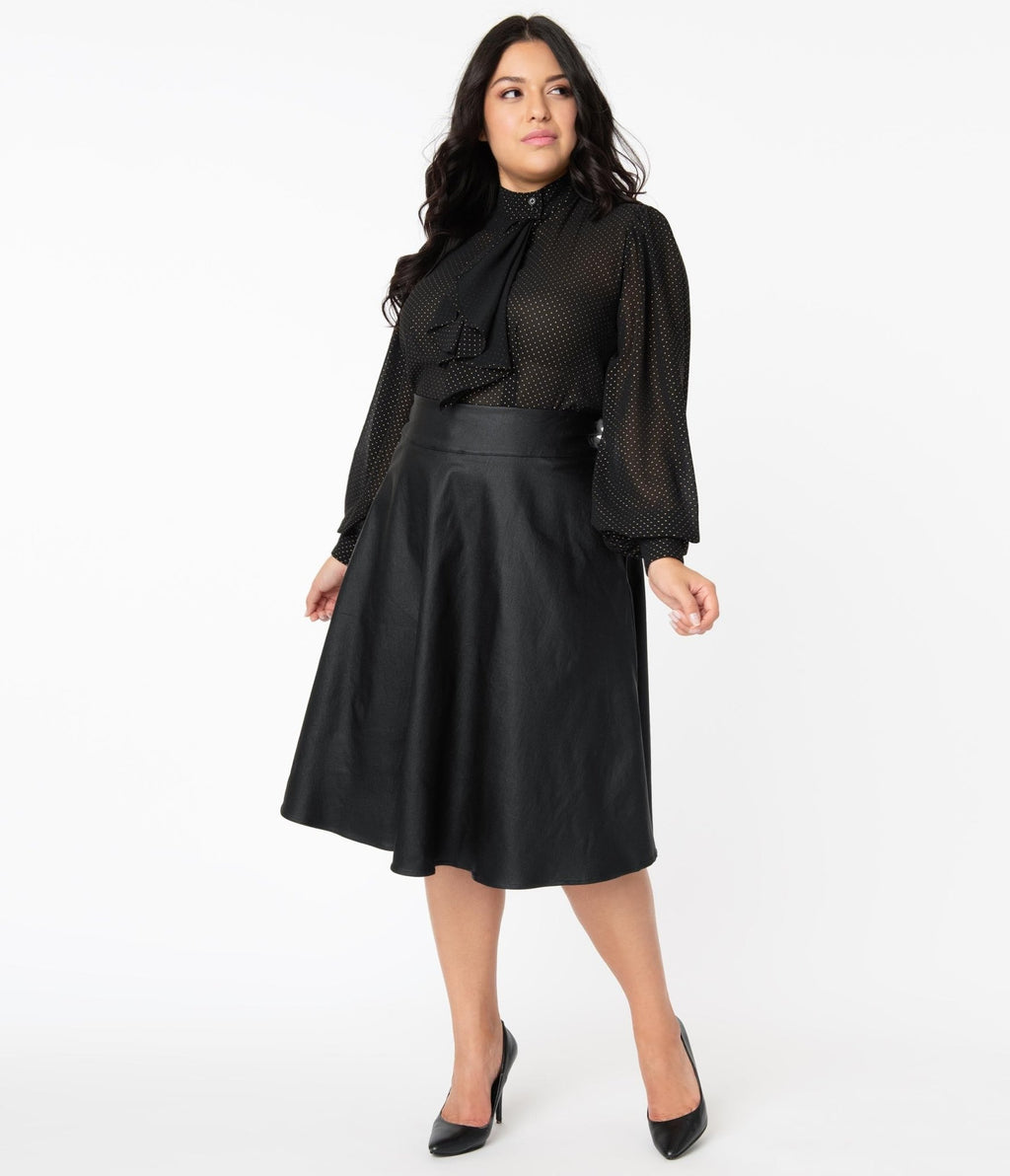 Unique Vintage Plus Size Retro Black Vegan Leather Vivien Swing Skirt - Unique Vintage - Swing Skirts