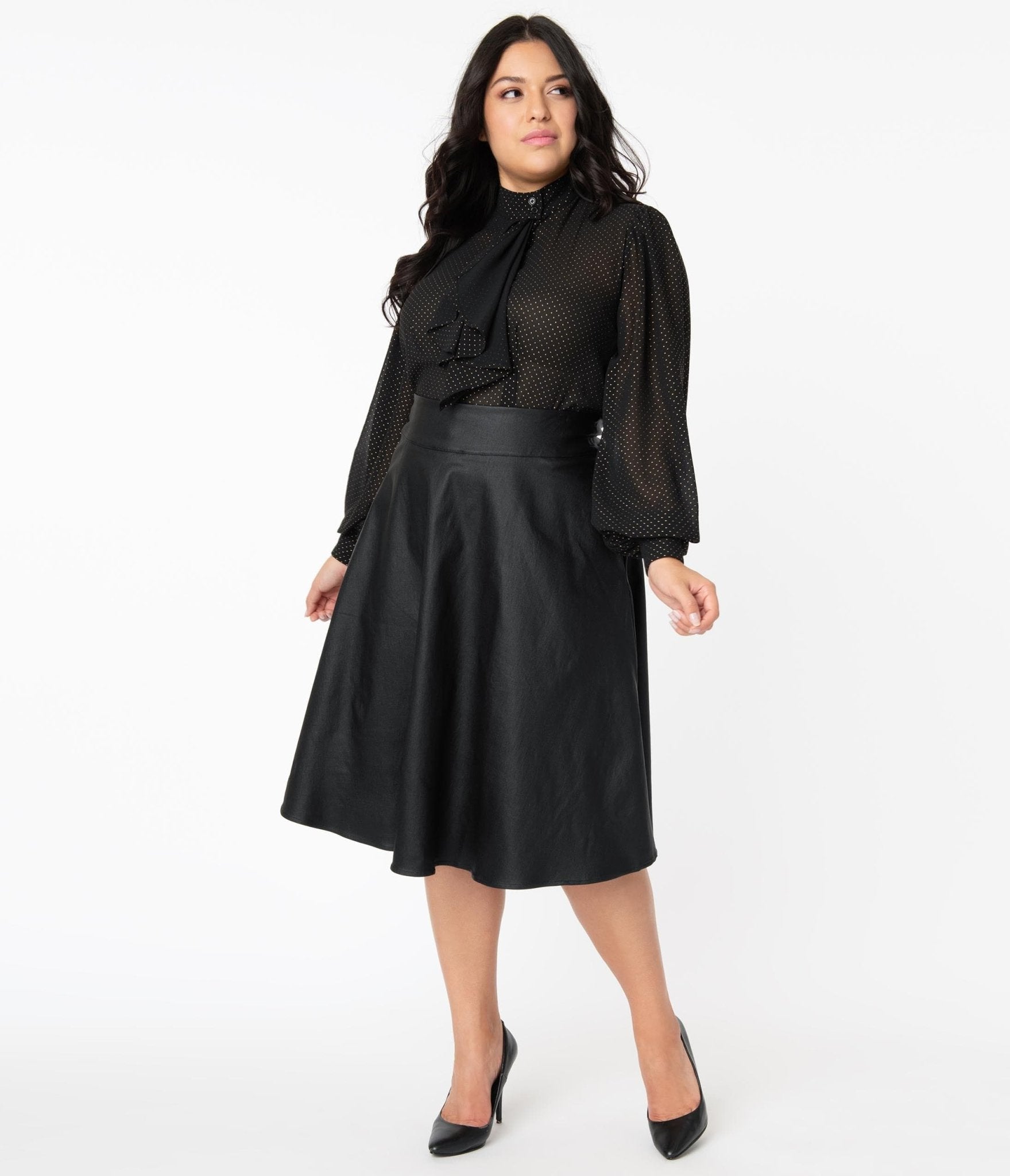 Unique Vintage Plus Size Retro Black Vegan Leather Vivien Swing Skirt - Unique Vintage - Swing Skirts