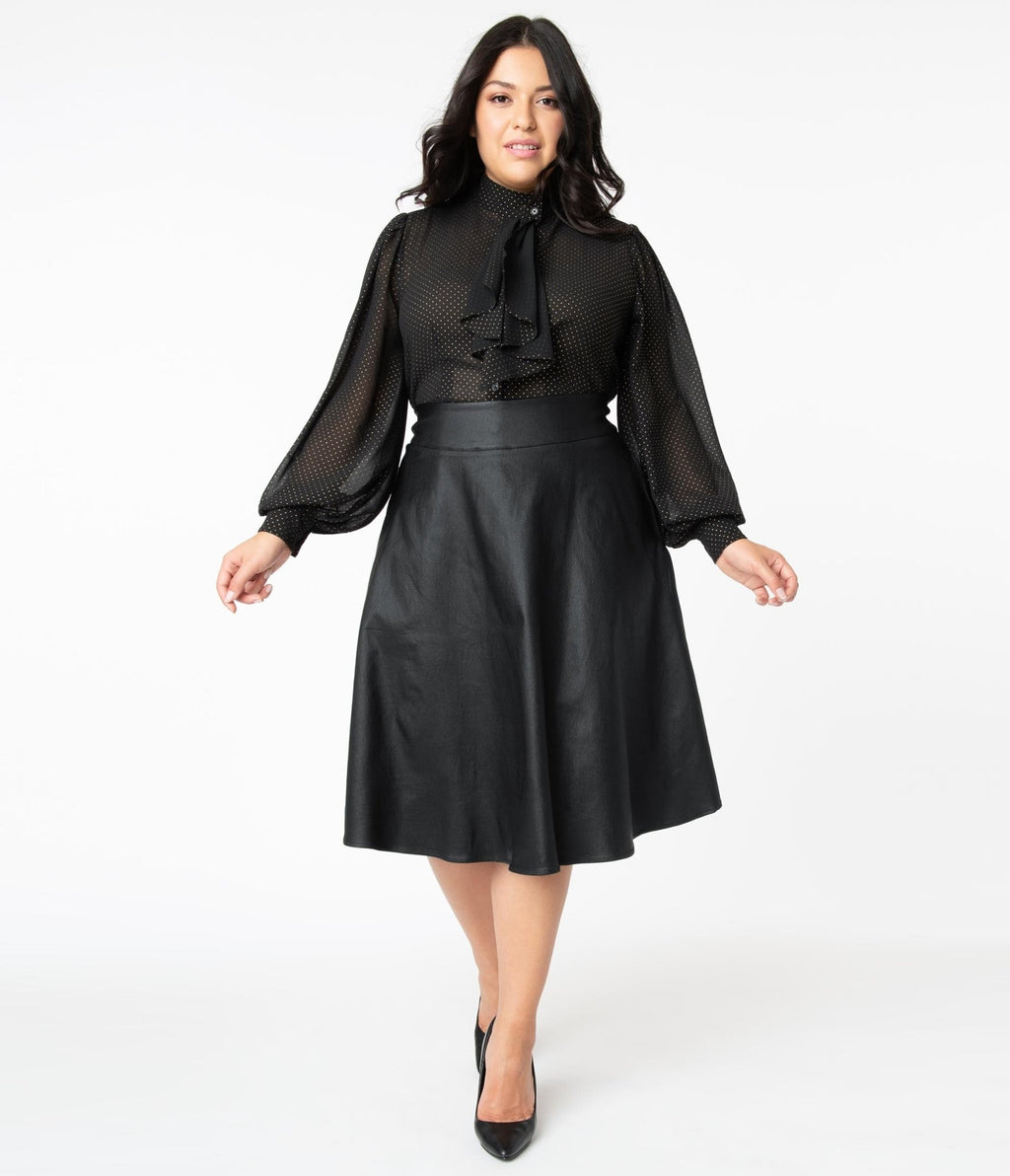 Unique Vintage Plus Size Retro Black Vegan Leather Vivien Swing Skirt - Unique Vintage - Swing Skirts
