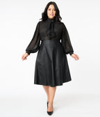 Unique Vintage Plus Size Retro Black Vegan Leather Vivien Swing Skirt - Unique Vintage - Swing Skirts