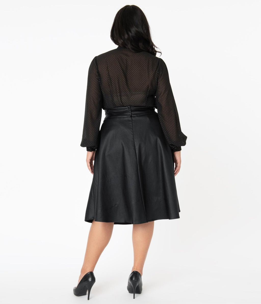 Unique Vintage Plus Size Retro Black Vegan Leather Vivien Swing Skirt - Unique Vintage - Swing Skirts