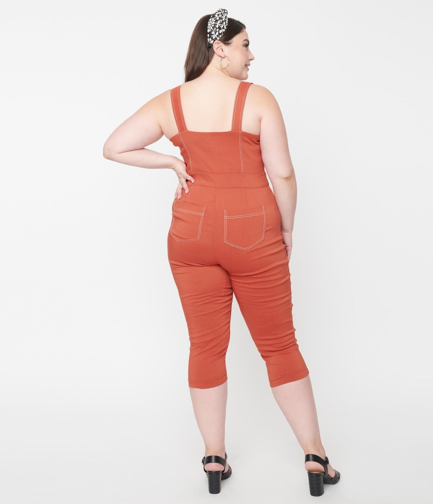 Unique Vintage Plus Size Rust Orange Eartha Jumpsuit - Unique Vintage - Womens, BOTTOMS, ROMPERS AND JUMPSUITS