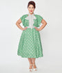 Unique Vintage Plus Size 1940s Sage & White Polka Dot Flutter Swing Dress