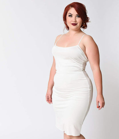 Unique Vintage Plus Size Short White Stretch Slip - Unique Vintage - Womens, ACCESSORIES, SLIPS