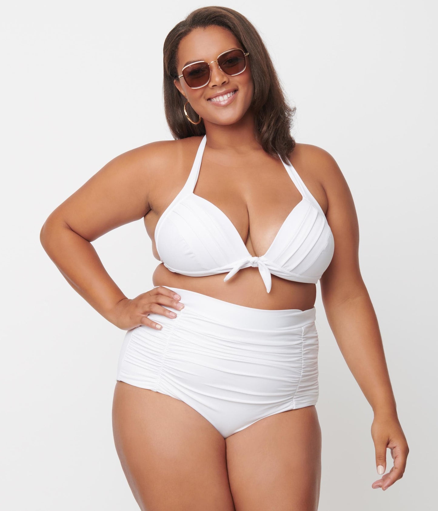 Unique Vintage Plus Size Solid White Monroe Halter Swim Top - Unique Vintage - Womens, SWIM, TOP