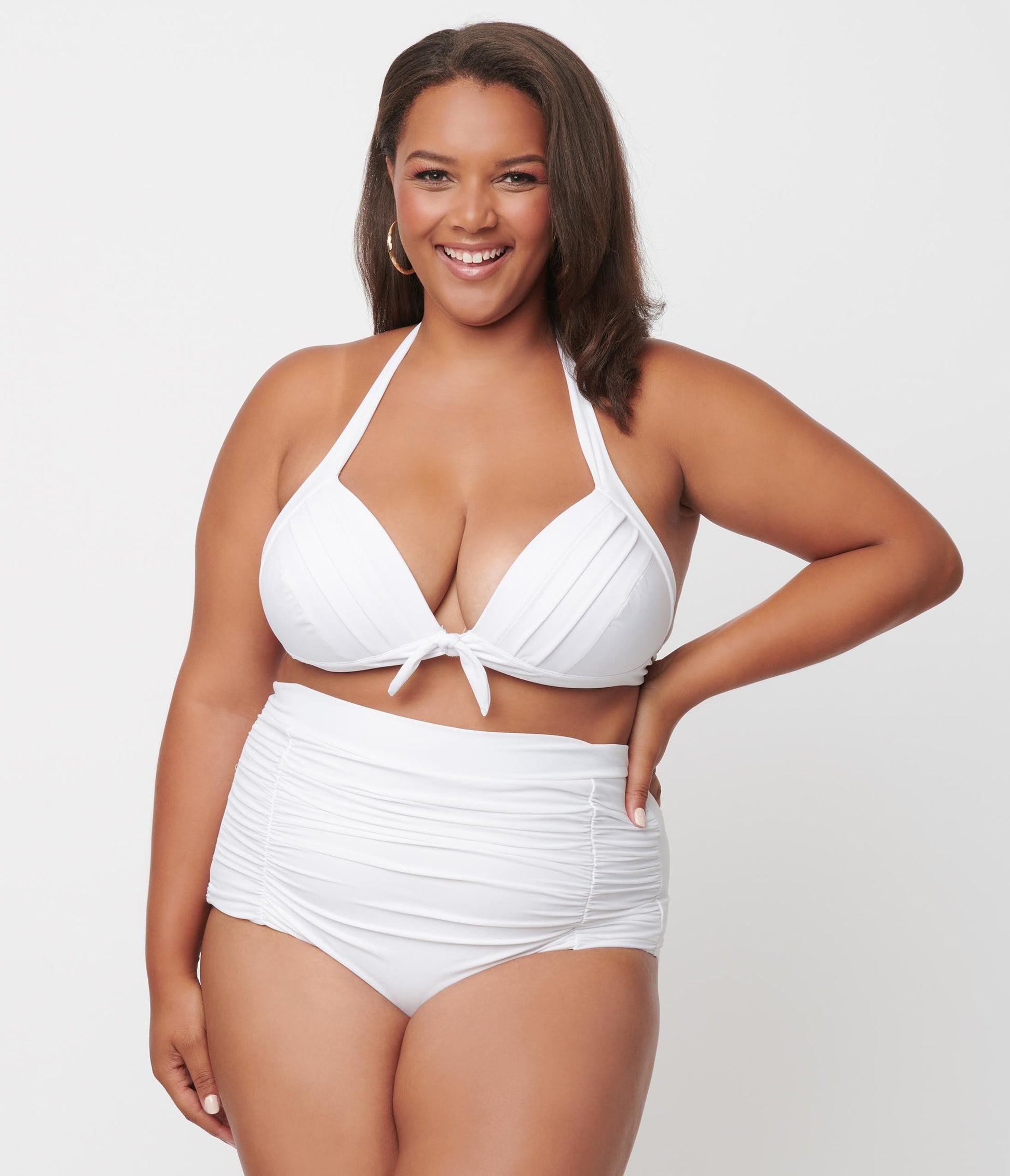 Unique Vintage Plus Size Solid White Monroe Halter Swim Top - Unique Vintage - Womens, SWIM, TOP