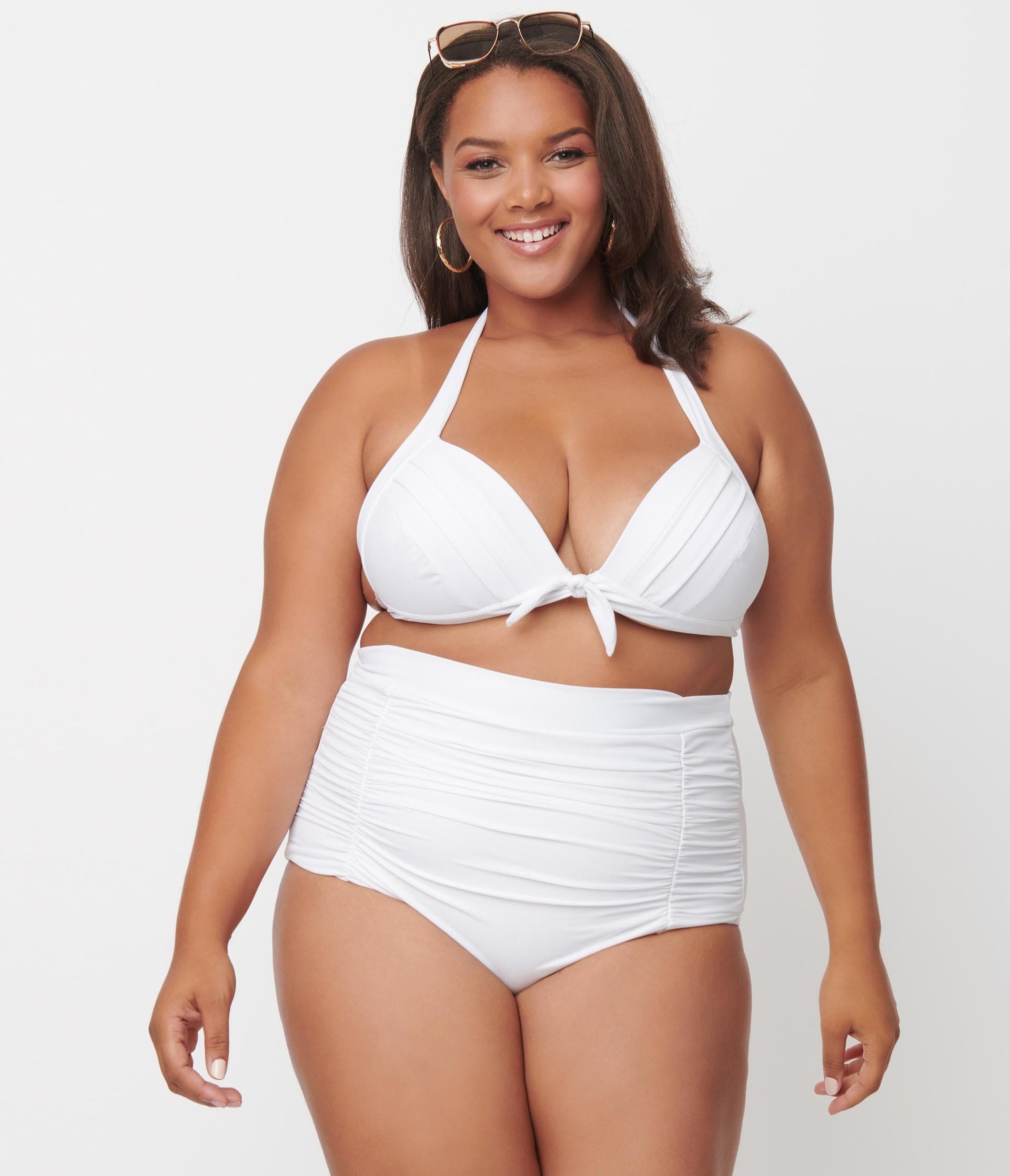 Unique Vintage Plus Size Solid White Monroe Halter Swim Top - Unique Vintage - Womens, SWIM, TOP