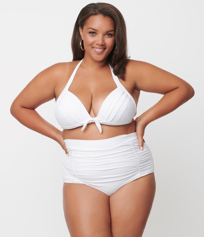 Unique Vintage Plus Size Solid White Monroe Halter Swim Top - Unique Vintage - Womens, SWIM, TOP