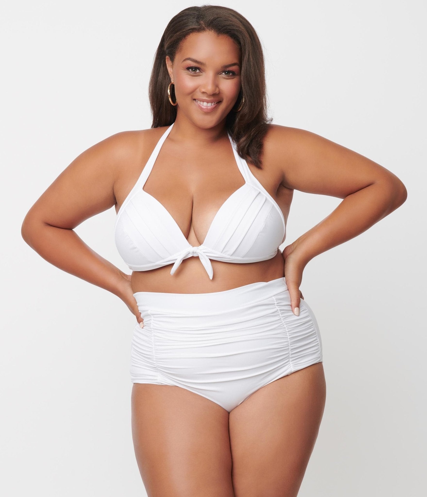 Unique Vintage Plus Size Solid White Monroe High Waist Swim Bottom - Unique Vintage - Womens, SWIM, BOTTOM