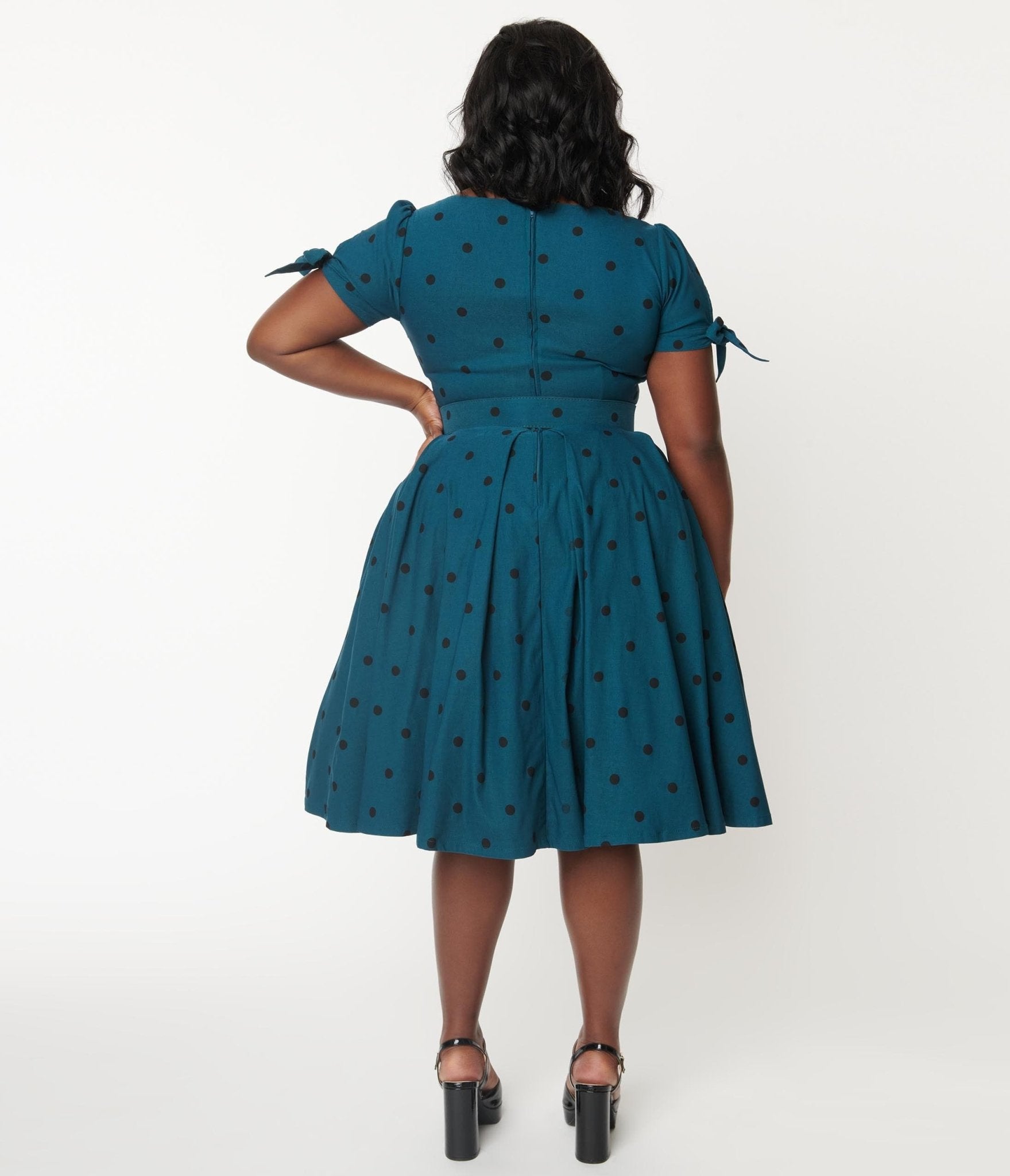 Unique Vintage Plus Size Teal & Black Polka Dot Doreen Swing Dress - Unique Vintage - Womens, DRESSES, SWING