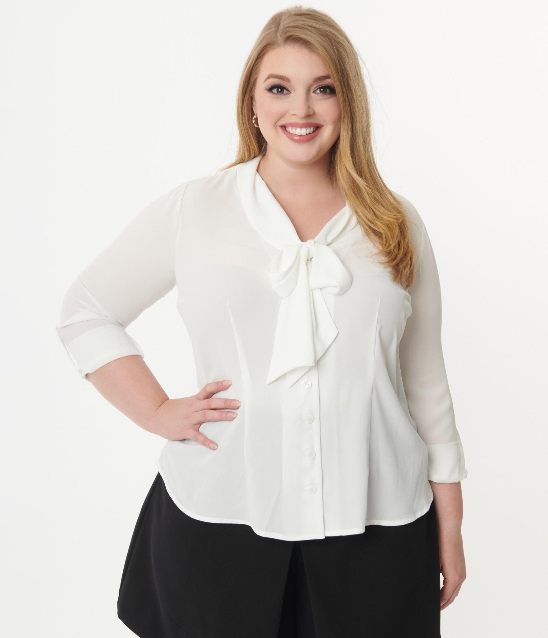 White chiffon blouse plus size sale