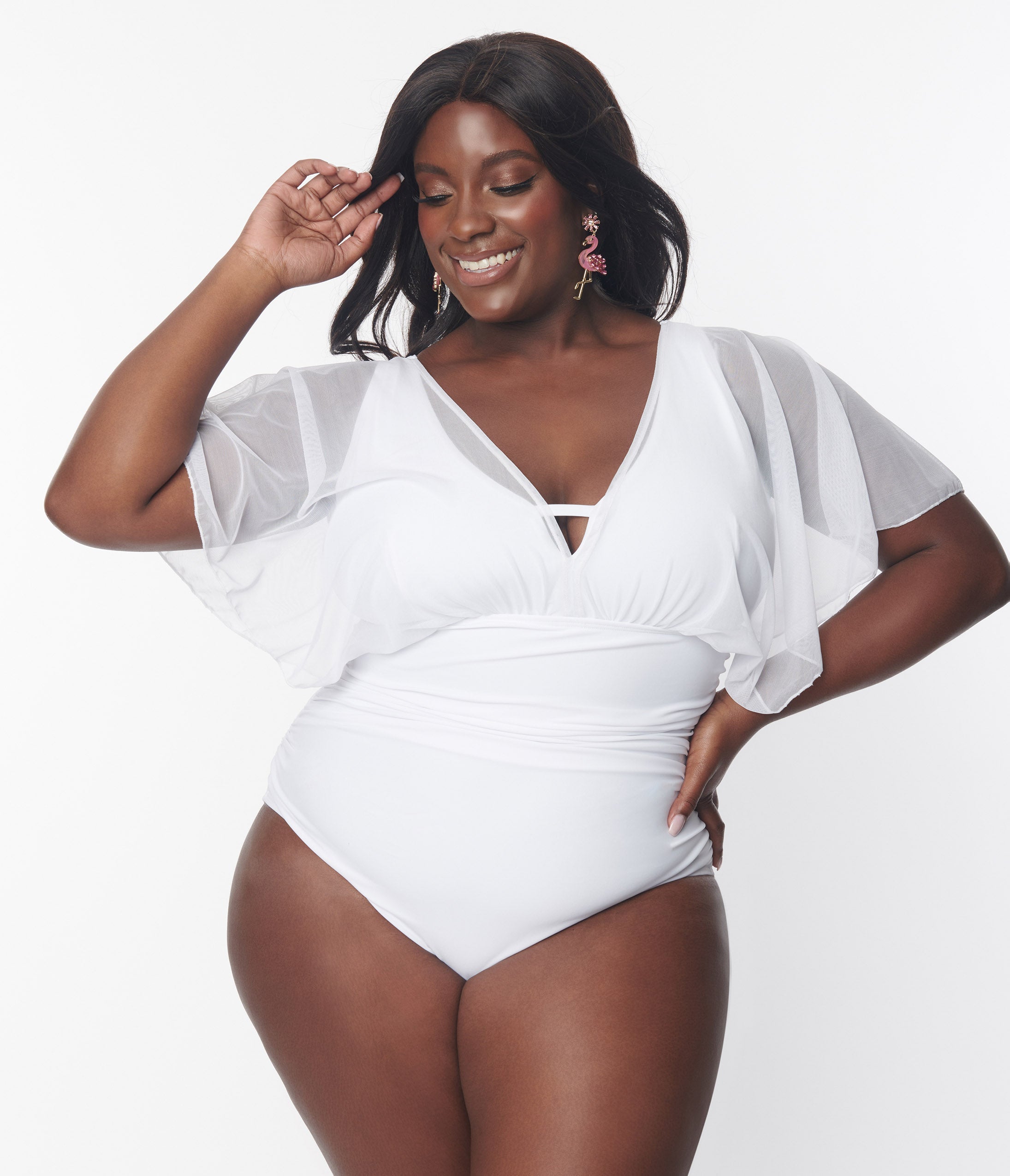 White mesh swimsuit store