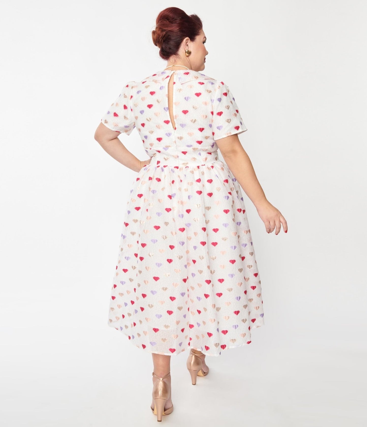 Unique Vintage Plus Size White & Multi Hearts Crinkle Libby Swing Dress - Unique Vintage - Womens, DRESSES, SWING