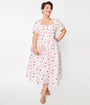 Unique Vintage Plus Size White & Multi Hearts Crinkle Libby Swing Dress