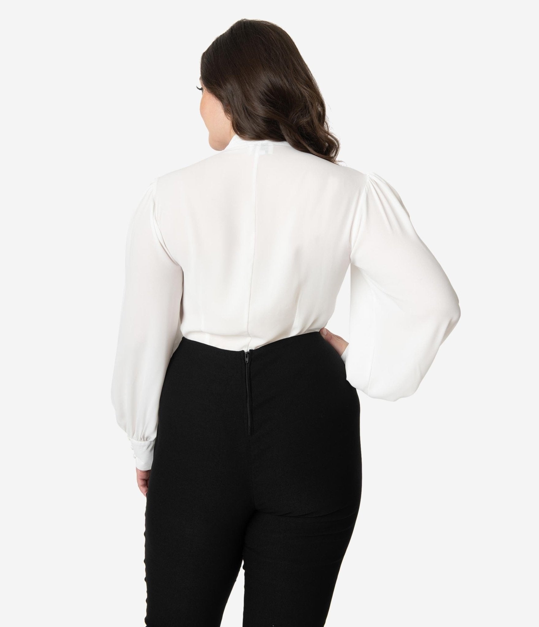 Unique Vintage Plus Size White Neck Tie Gwen Blouse - Unique Vintage - Womens, TOPS, WOVEN TOPS