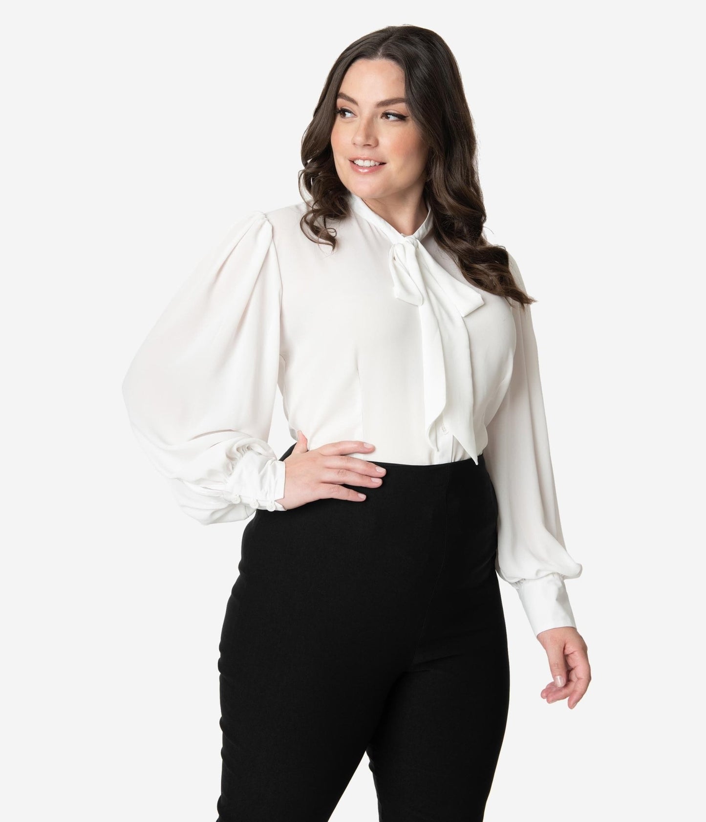 Unique Vintage Plus Size White Neck Tie Gwen Blouse - Unique Vintage - Womens, TOPS, WOVEN TOPS