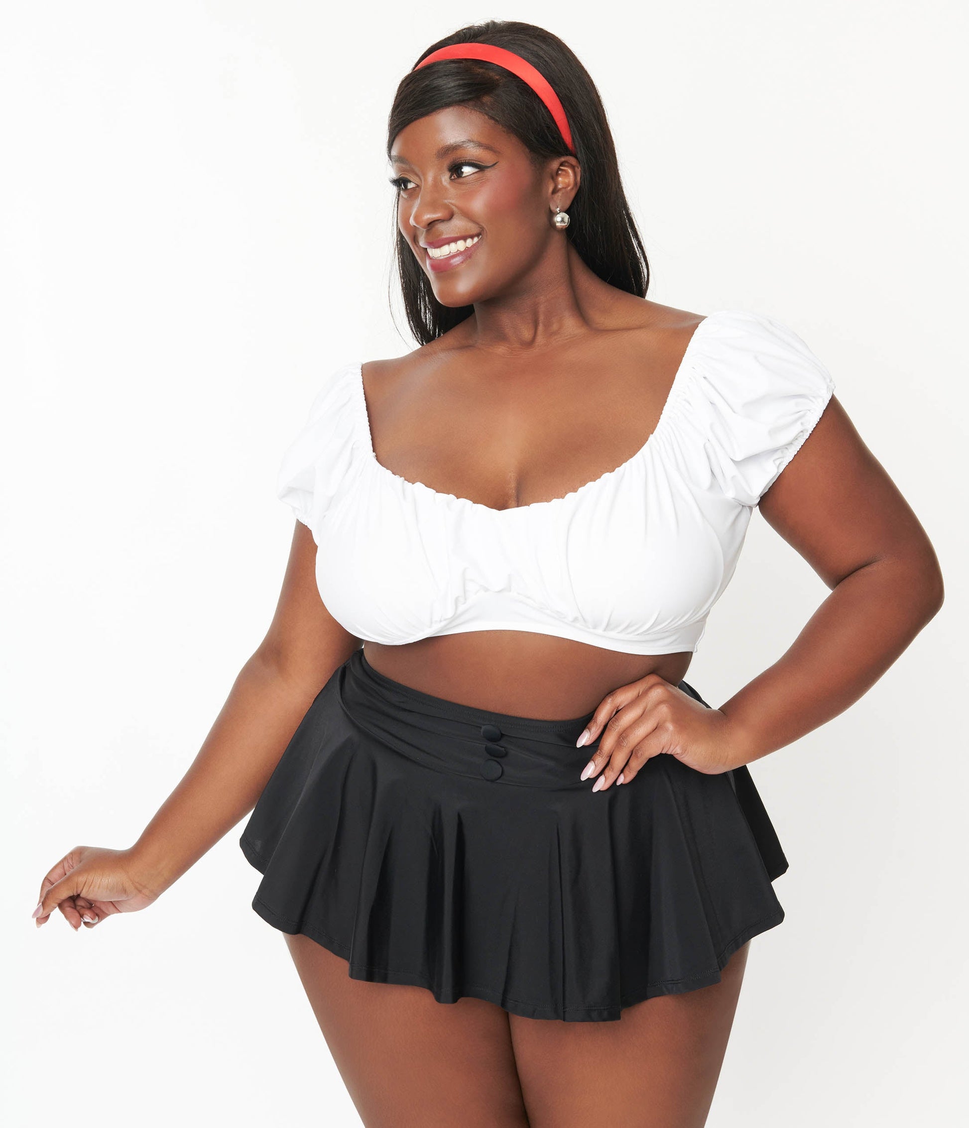 Unique Vintage Plus Size White Off The Shoulder Swim Top - Unique Vintage - Womens, SWIM, TOP