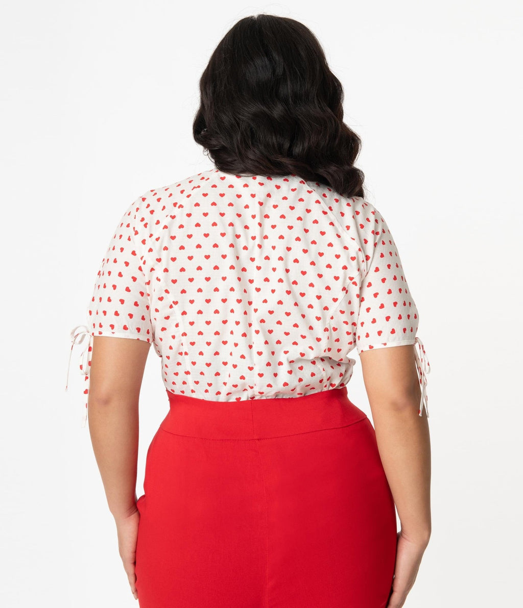 Unique Vintage Plus Size White & Red Heart Print Chita Blouse - Unique Vintage - Womens, TOPS, WOVEN TOPS