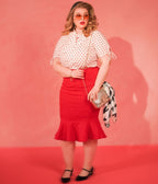 Unique Vintage Plus Size White & Red Heart Print Chita Blouse - Unique Vintage - Womens, TOPS, WOVEN TOPS