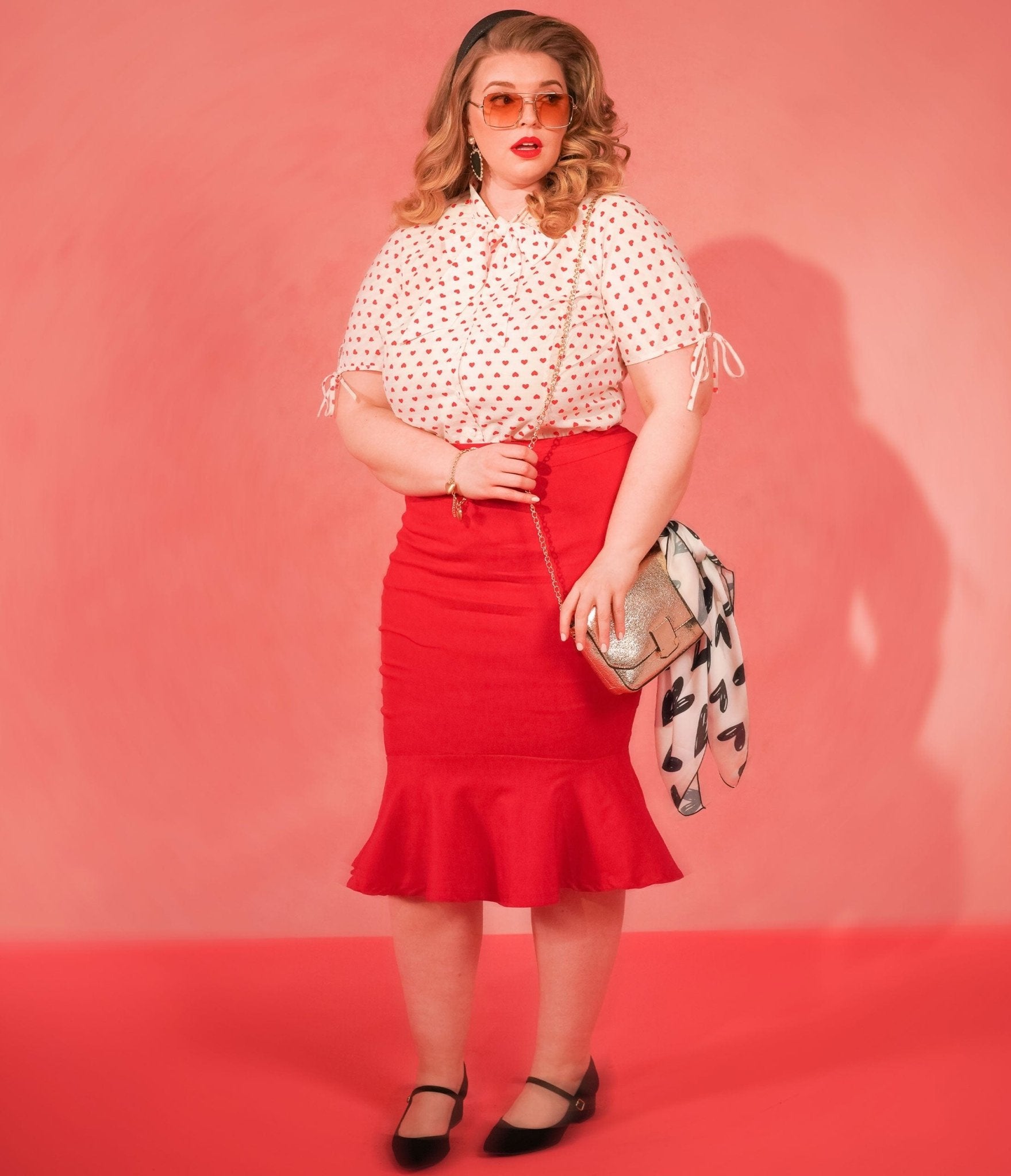 Unique Vintage Plus Size White & Red Heart Print Chita Blouse - Unique Vintage - Womens, TOPS, WOVEN TOPS