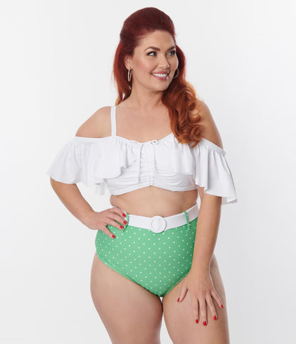 Unique Vintage Plus Size White Ruffle Swim Top - Unique Vintage - Womens, SWIM, TOP