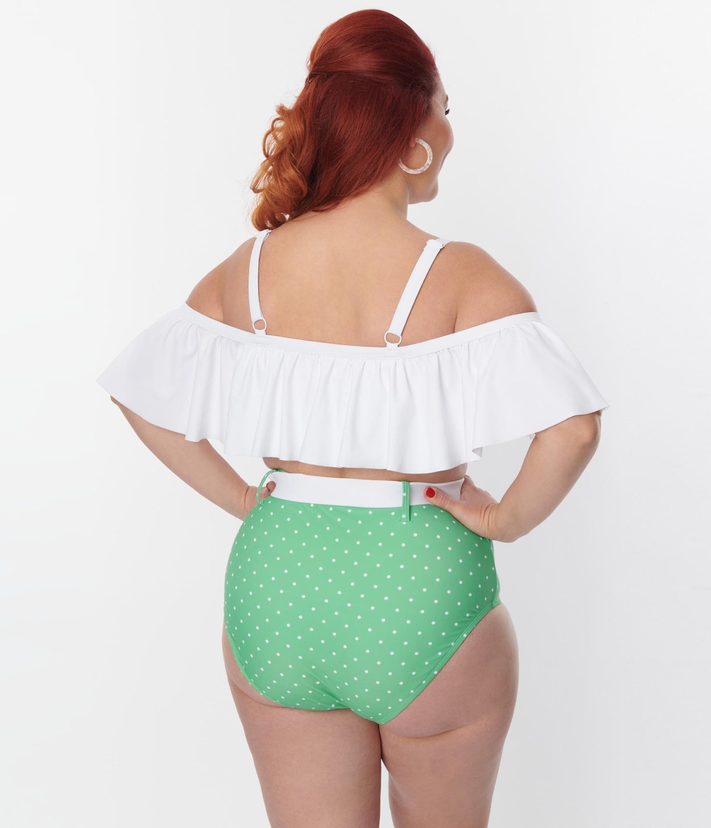 Unique Vintage Plus Size White Ruffle Swim Top - Unique Vintage - Womens, SWIM, TOP