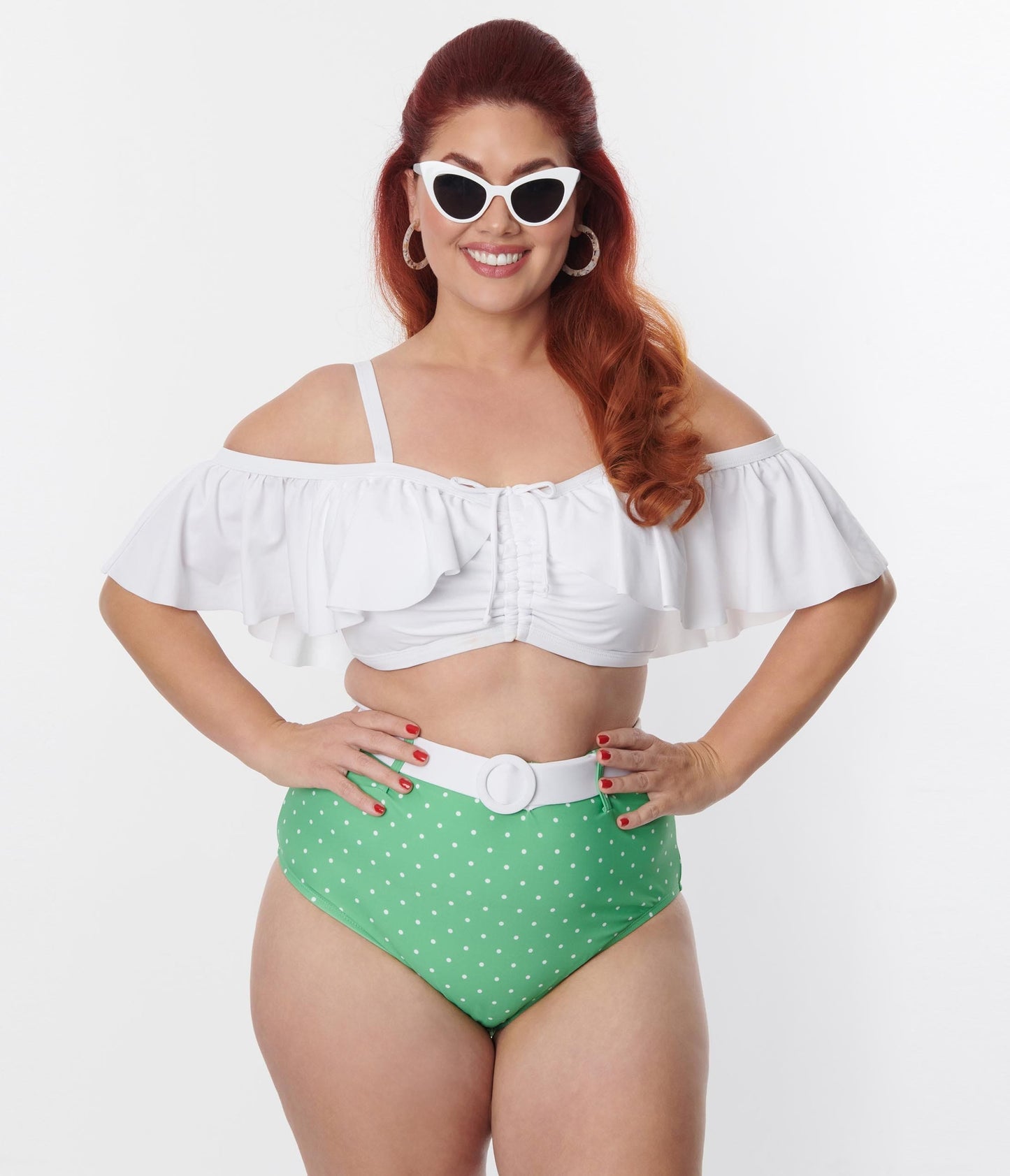 Unique Vintage Plus Size White Ruffle Swim Top - Unique Vintage - Womens, SWIM, TOP