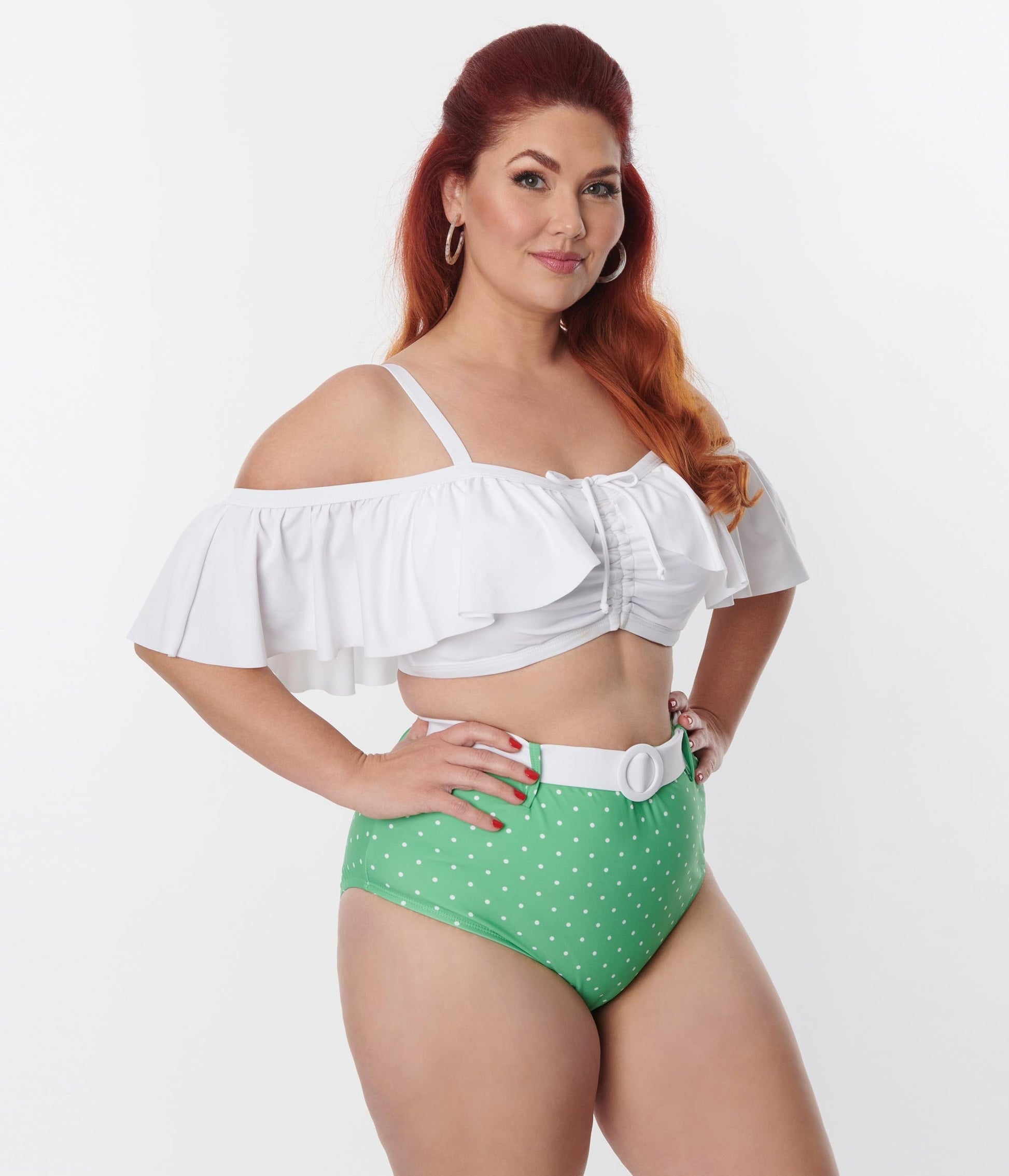 Unique Vintage Plus Size White Ruffle Swim Top - Unique Vintage - Womens, SWIM, TOP